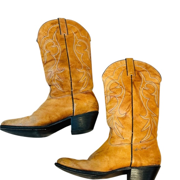 Vintage 80s Kenny Rogers Tan Leather Cowboy Boots - Picture 9 of 15